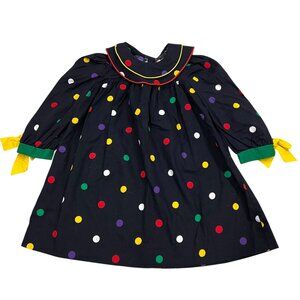 Vintage Sarah Kent Girls Polka Dot Dress With Yellow & Red Piping Cotton 4T